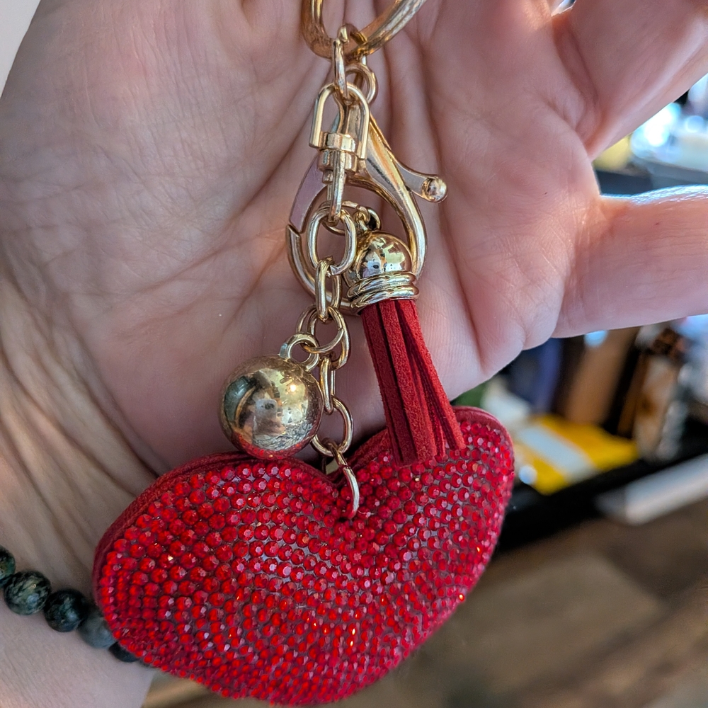 Red Heart Keychain with Gold Accents